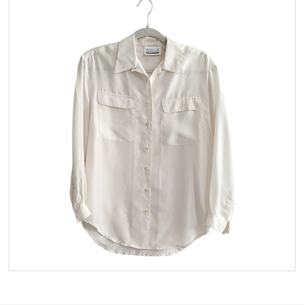 Vintage Christie & Jill Cream 100% Silk Long Sleeve Blouse